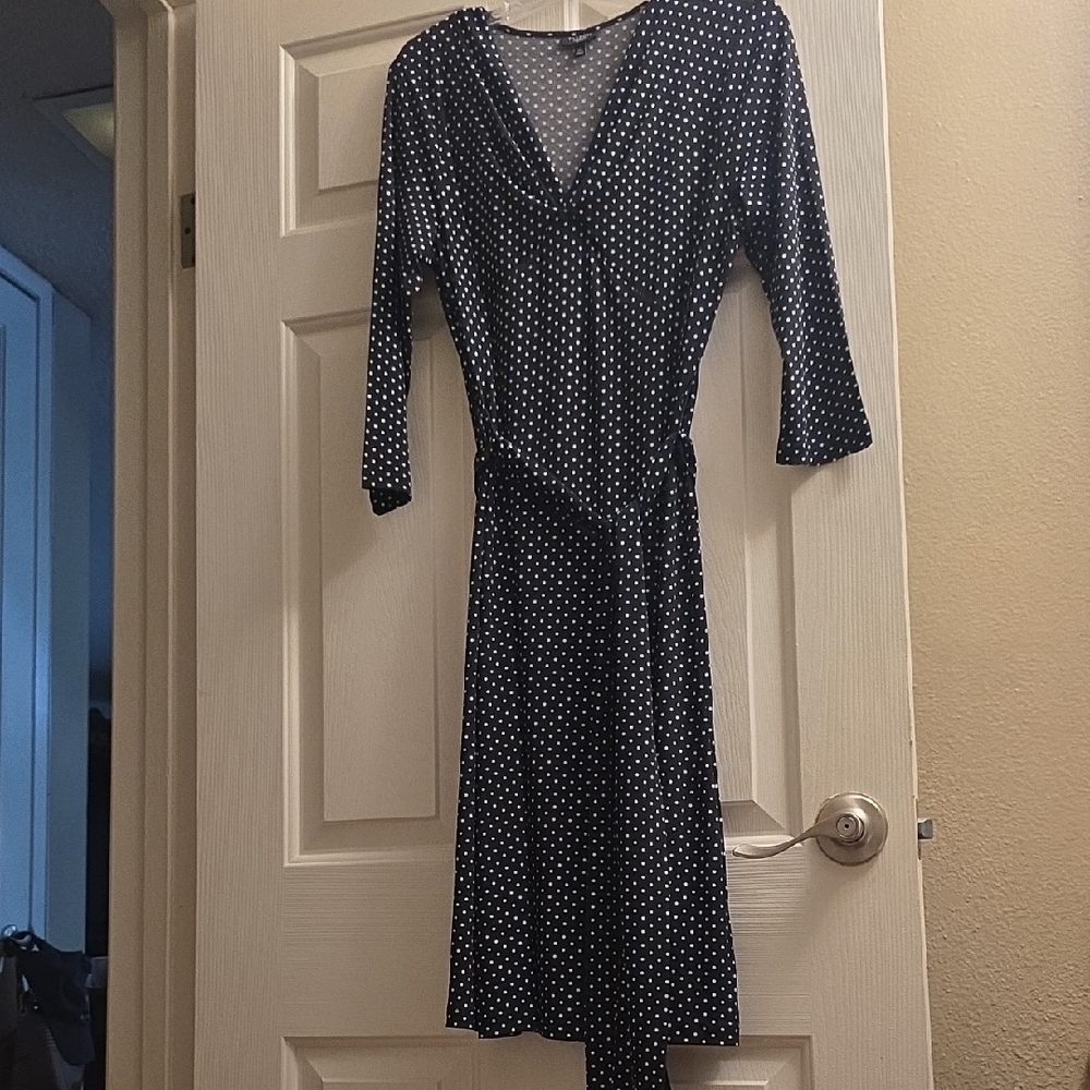 Talbots Black and White Polka Dot Long Sleeve Dress 12 Petite